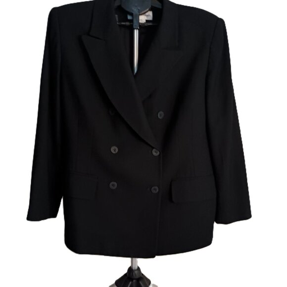 Rena Rowan Women’s Black Wool Double Breasted Blazer Size 16W - Picture 1 of 15